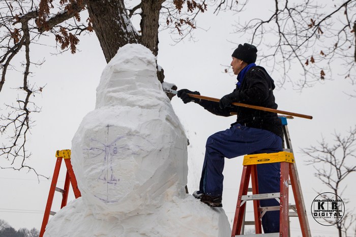 Snow sculpting competition 2020 begins in Rockford, Illinois.