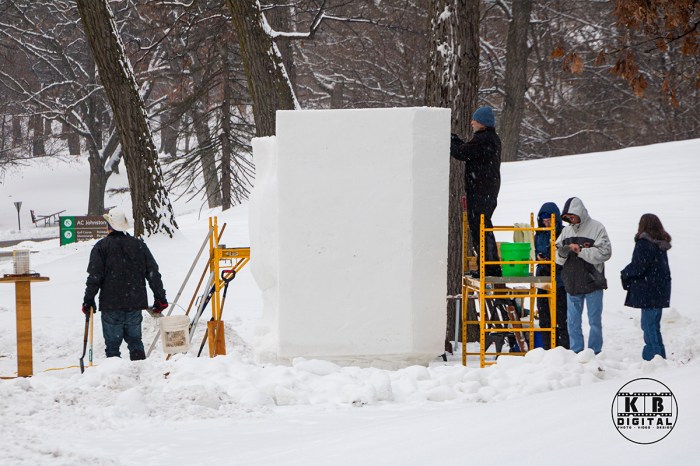 Snow sculpting competition 2020 begins in Rockford, Illinois.