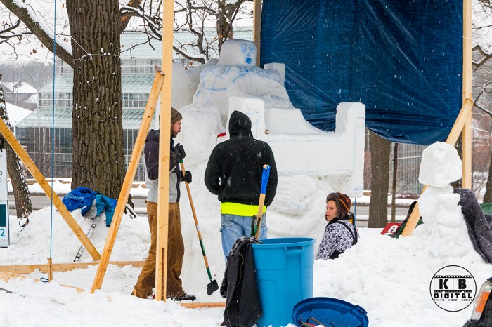 Snow sculpting competition 2020 begins in Rockford, Illinois.
