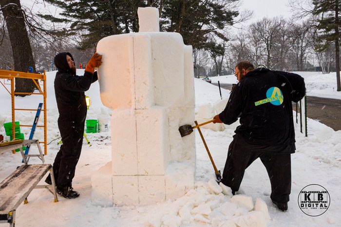 Snow sculpting competition 2020 begins in Rockford, Illinois.