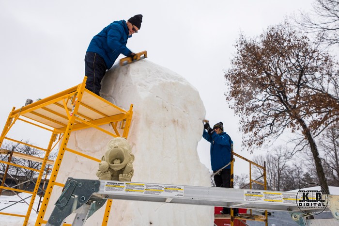 Snow sculpting competition 2020 begins in Rockford, Illinois.