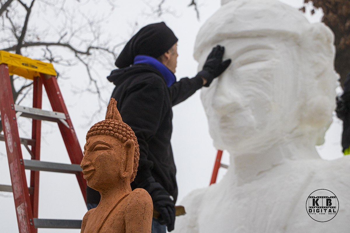 Snow sculpting competition 2020 begins in Rockford, Illinois.
