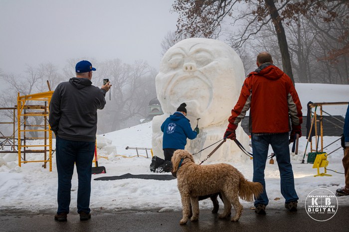 Snow sculpting competition 2020 begins in Rockford, Illinois.