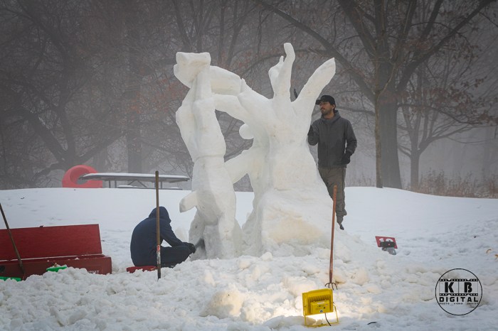 Snow sculpting competition 2020 begins in Rockford, Illinois.